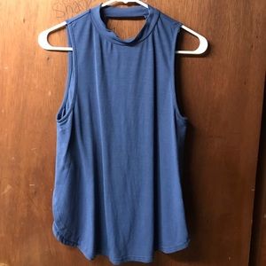 High neck blue tank